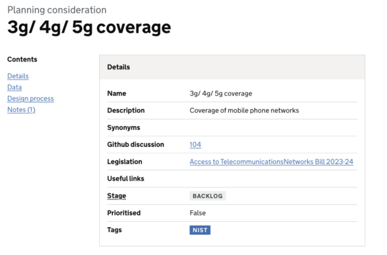 A screenshot of a consideration page, the github link is displayed by a number rather than a description