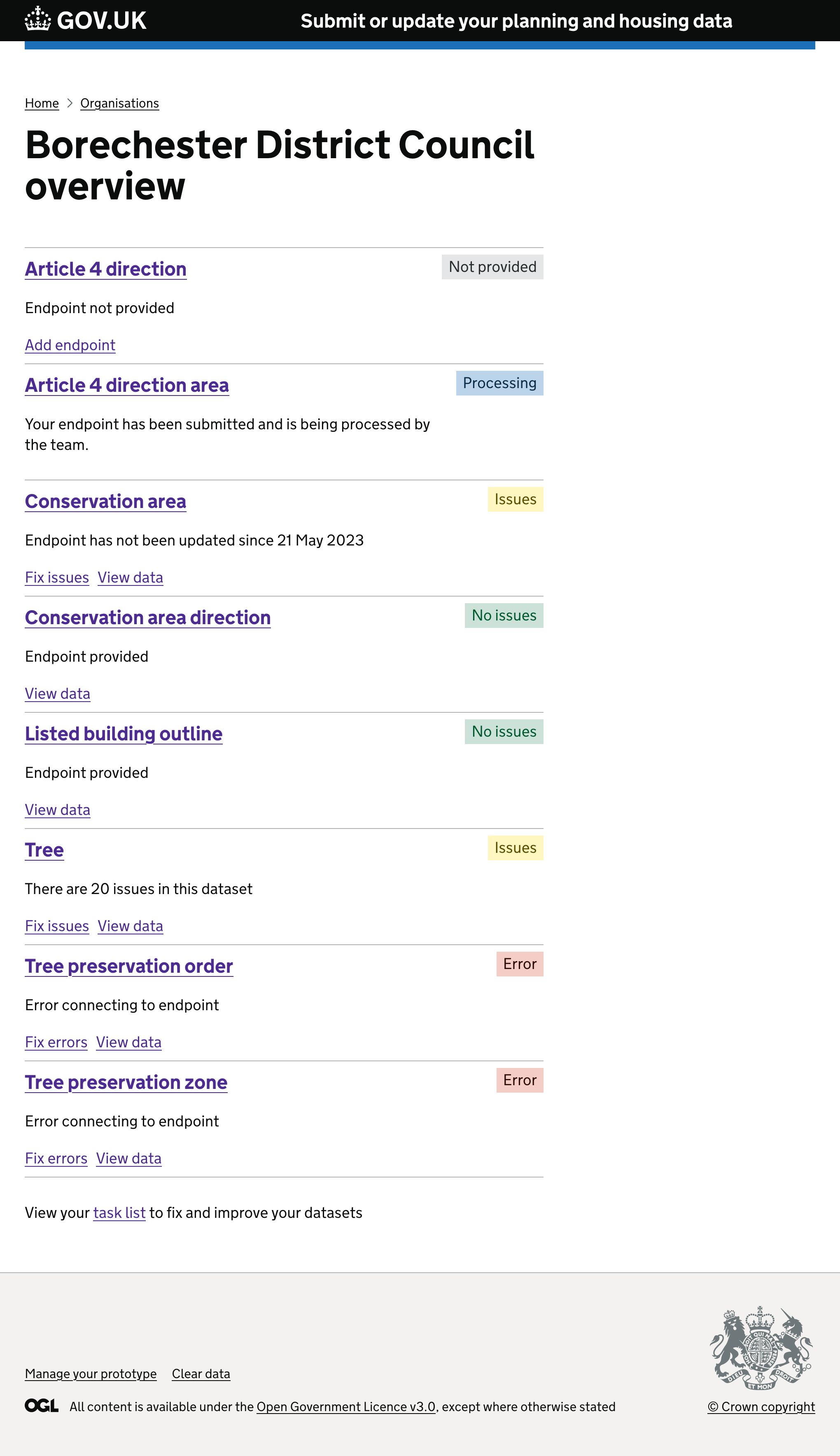 LPA dashboard using task list pattern