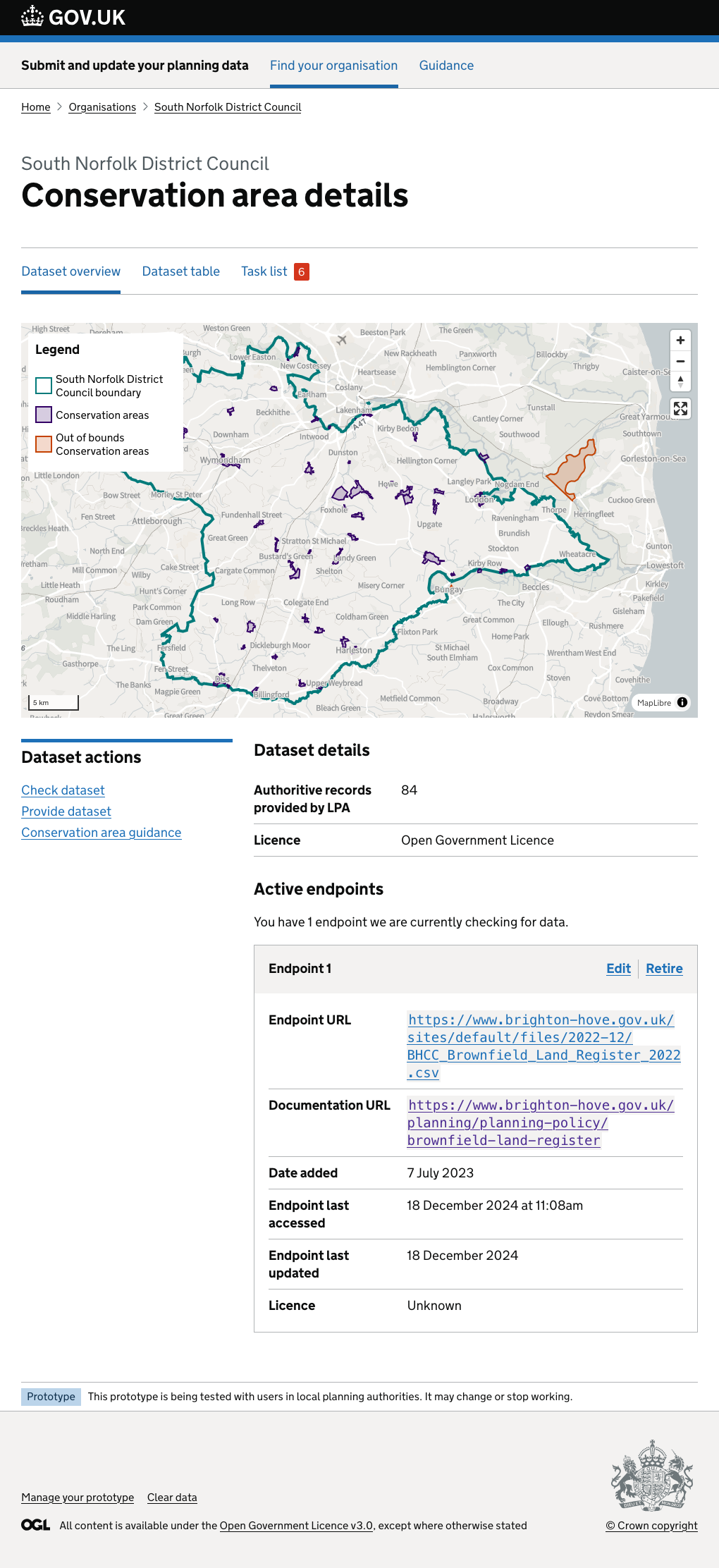 Dataset details page showing out of bounds entities