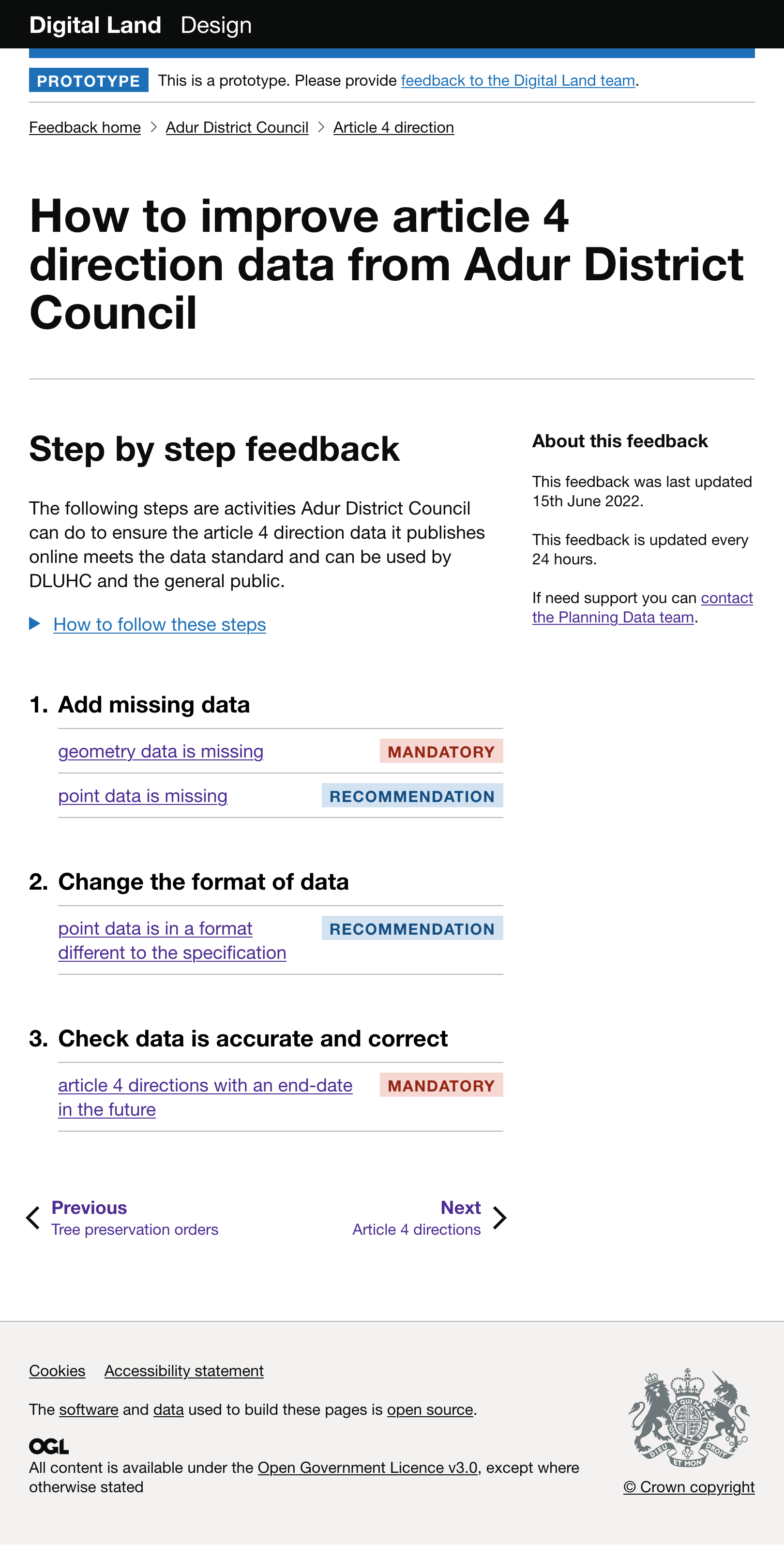 The tasklist page from the original feedback prototype developed by Paul Smith