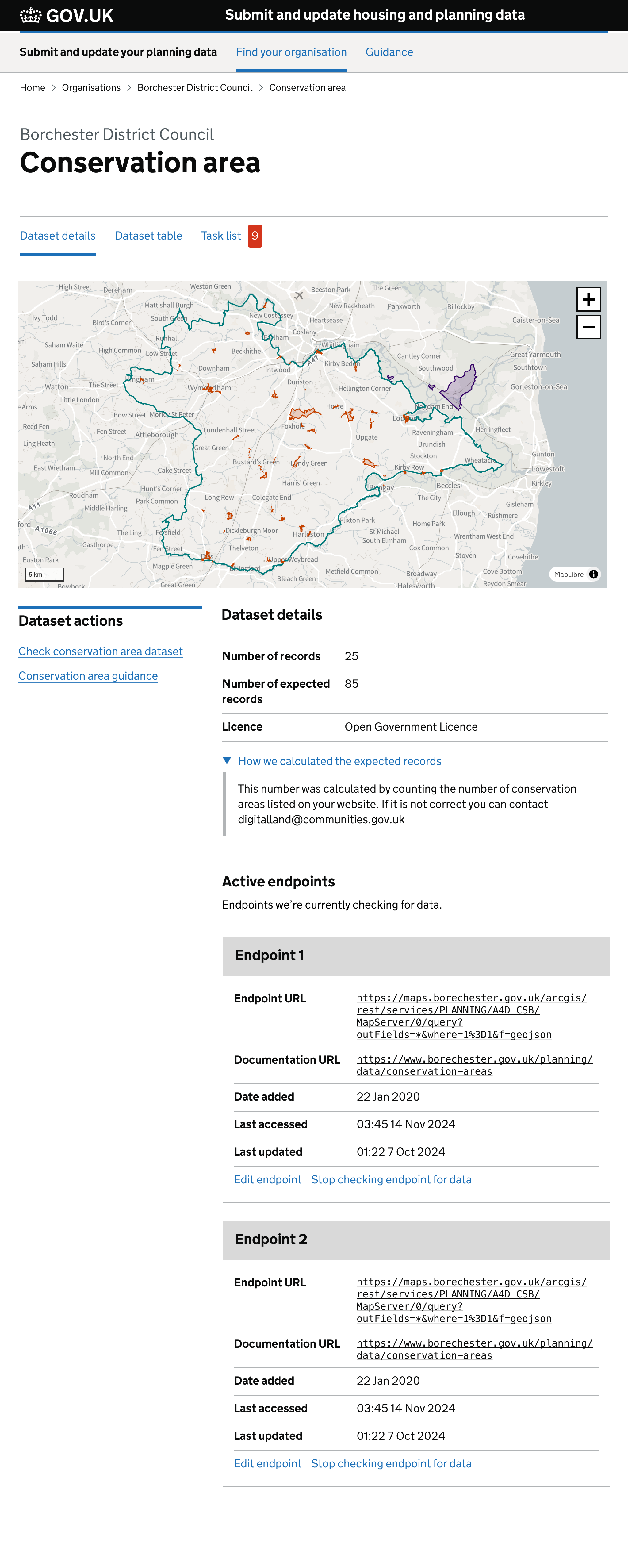 Figma mock up of dataset details page showing out of bounds entities